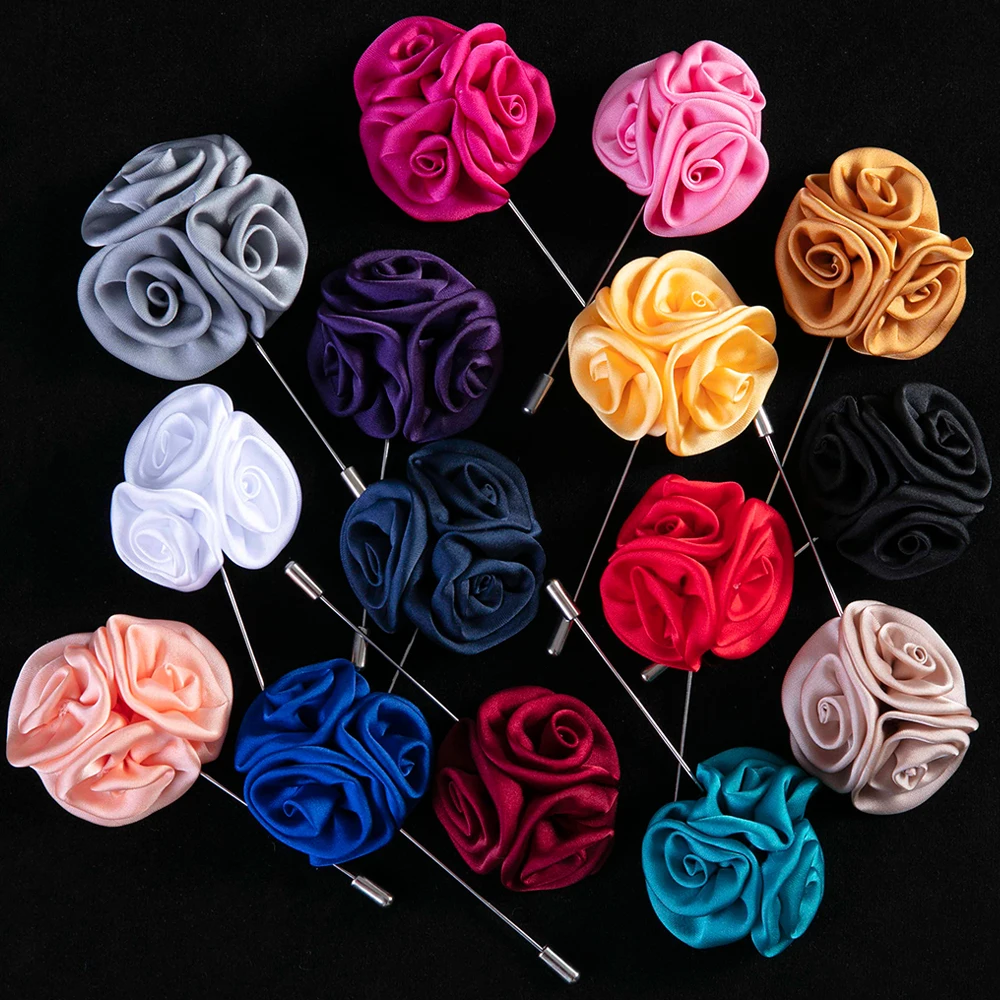 Handmade Men's Brooches Clothes Flower Brooch Pclothes Suit Fashion for Wedding Man Brooch Lapel Pins Long Needle Fabric 4.5x9cm