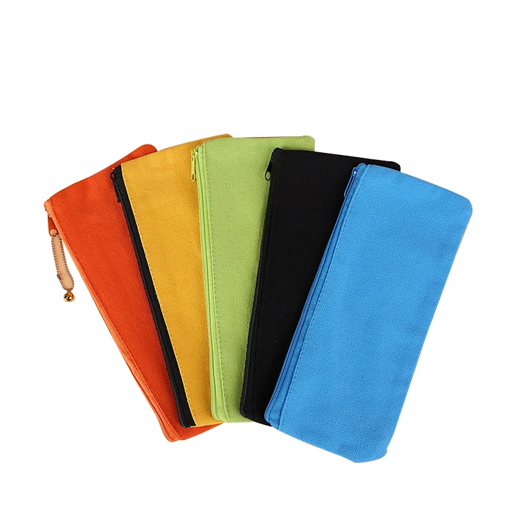 

Factory custom canvas zipper bag multifunction cotton pencil bag cosmetic bag, Green, black, orange, yellow, blue