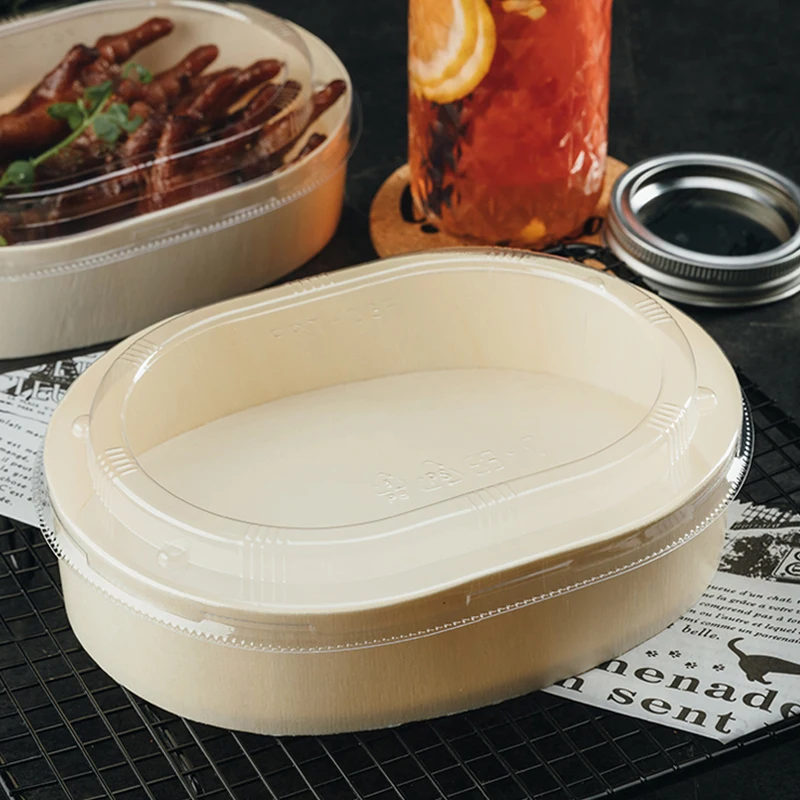 

Biodegradable Disposable Wooden Oval Shape Take Away Restaurant Catering Packaging Food Container Salad Lunch Bento Box With Lid