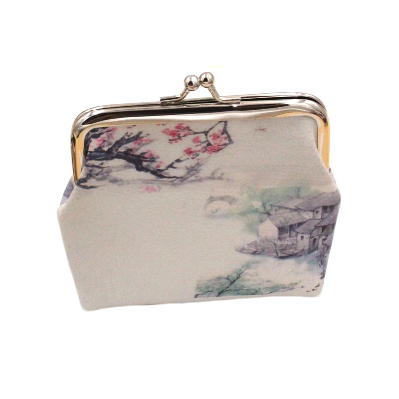 

Customized Ink Painting Ethnic Style Short Wallet Headphone Bag Wholesale Printed PU Coin Purse