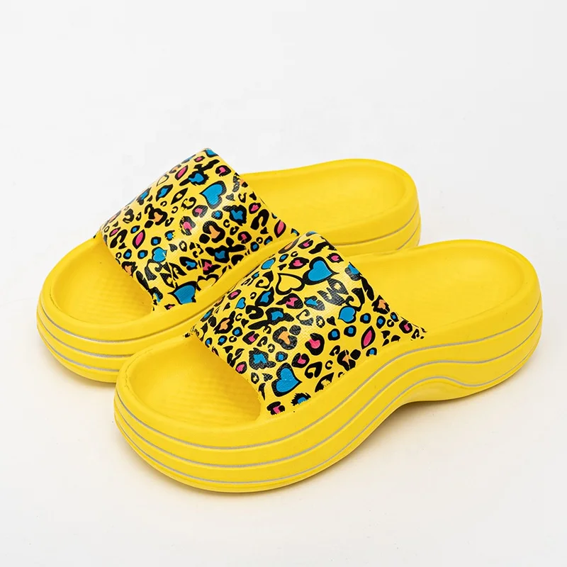 

Summer Bubble Slippers Comfortable Platform Leopard Print Upper Anti-slippery EVA Unisex Sandals Light-weight Softy Slides, White/yellow/black/orange