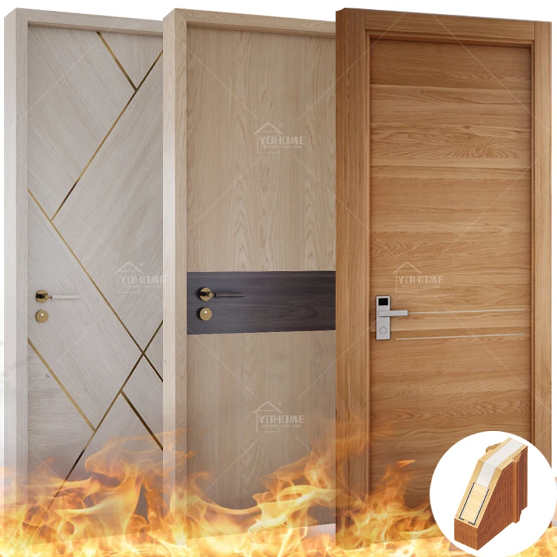 

European style hotel anti fire indoor door modern timber door engineered oak wooden swing door