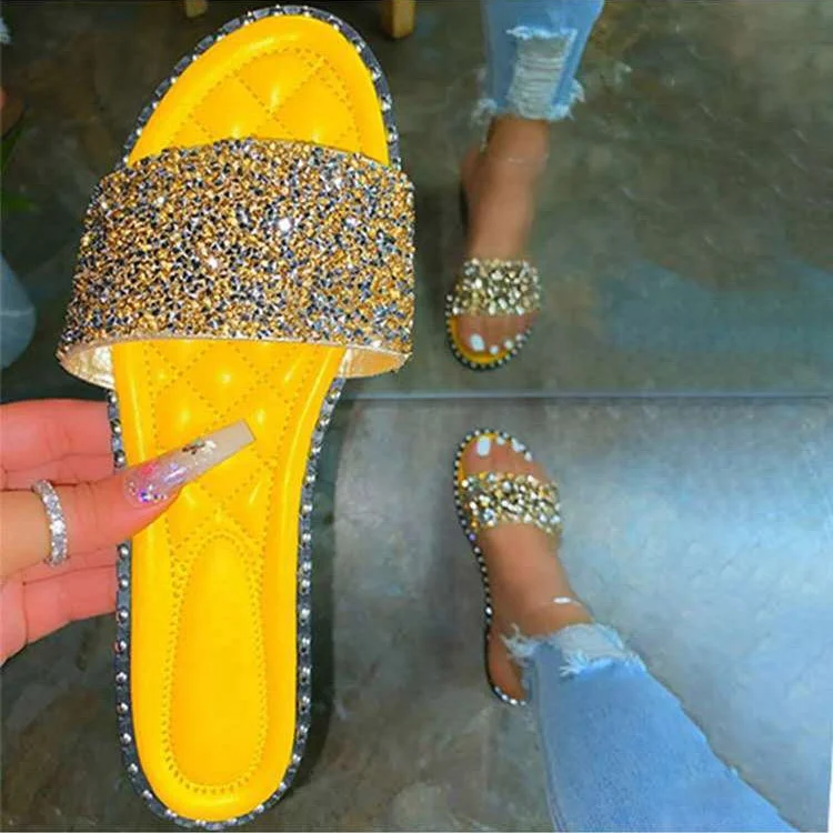 

Women Bling Sandals Outdoor Slippers Slides Ladies Summer Beach Flat Blue Sequin Sandals 2021 Shiny Slippers Female Flip Flops, Gold silver yellow orange black blue
