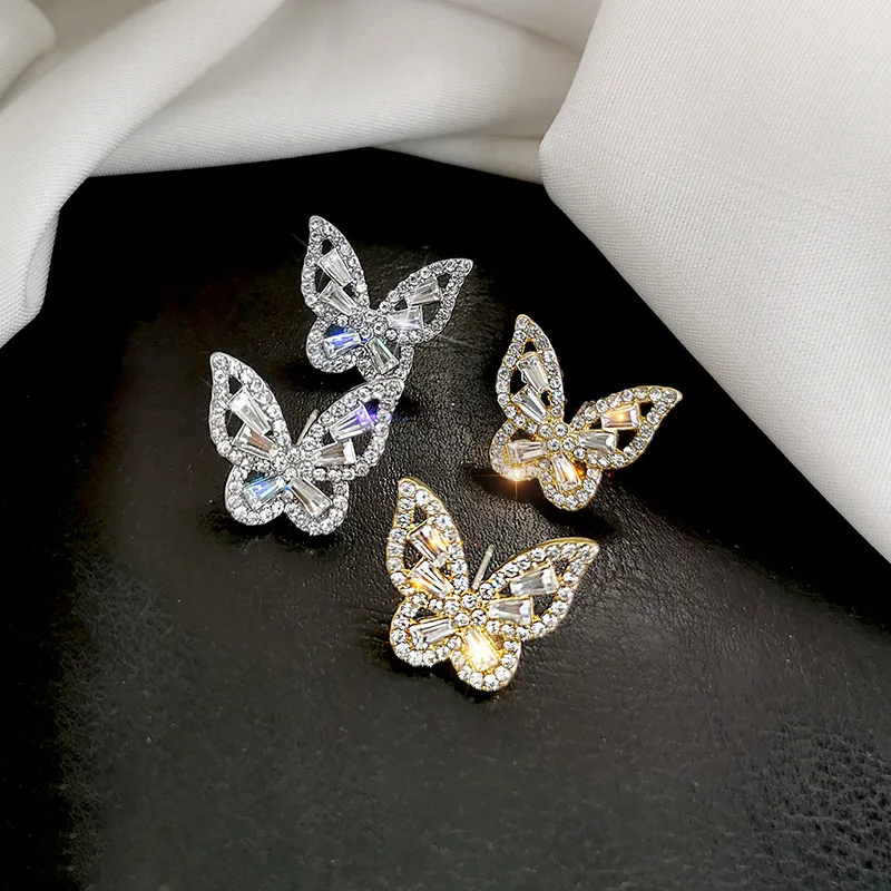 

Fancy Full Diamond Butterfly Stud Earrings 925 Sterling Silver Needle Rhinestone Crystal Butterfly Earrings Jewelry