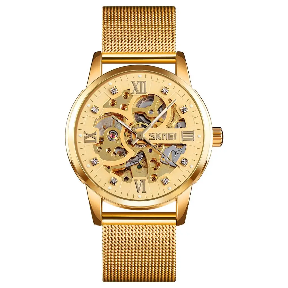 SKMEI 9199 Men's Luxury Stainless Steel Automatic Mechanical Skeleton Movement Watch