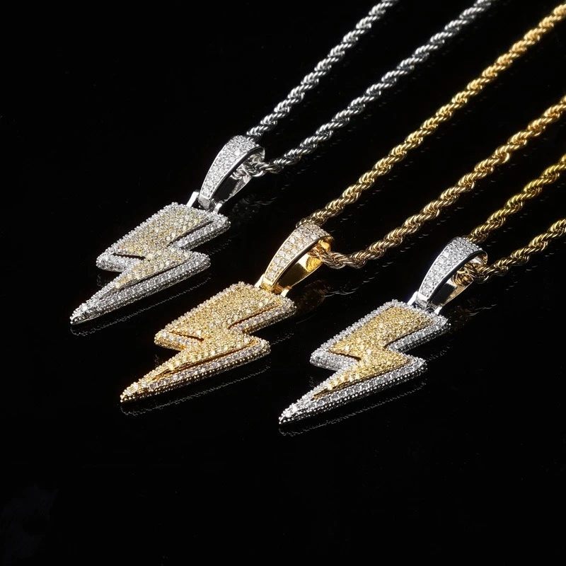 

Latest Full Zircon Lightning Necklace Men's Hip Hop Party Locomotive Accessories Twist Chain Jewelry Lightning Pendant Necklace, Picture shows