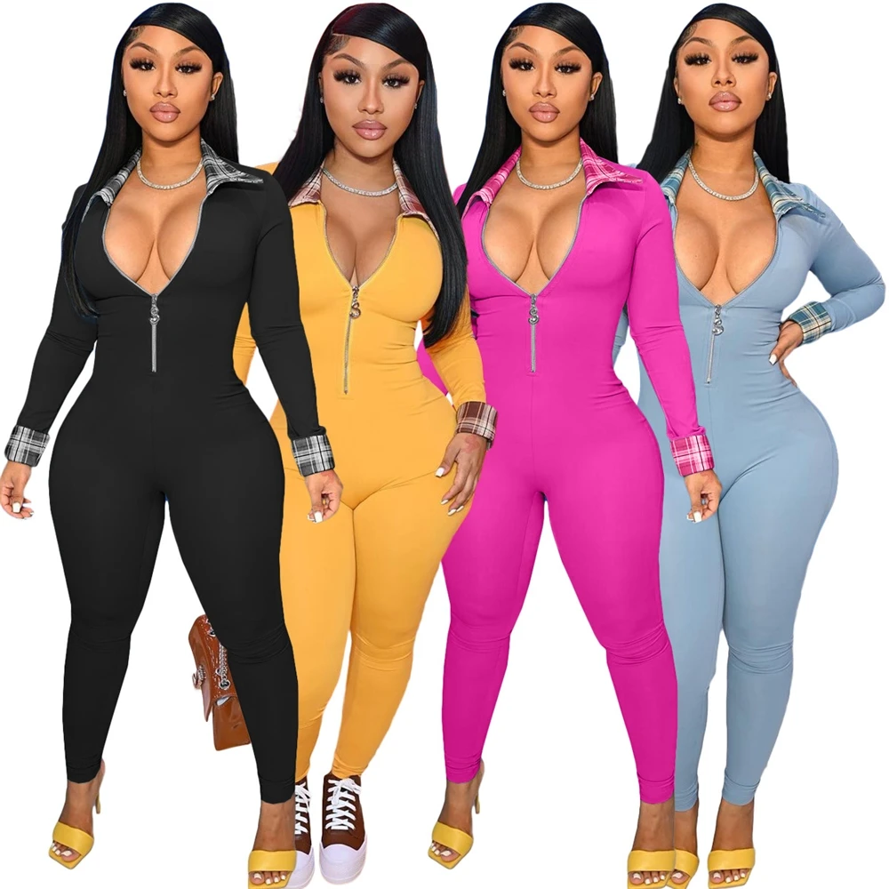 

EB-20090410 2021 Women Autumn Yoga Leggings Deep V neck Sexy Outfit Long Sleeve Women Clothing Suits Jumpsuit Tracksuit Set