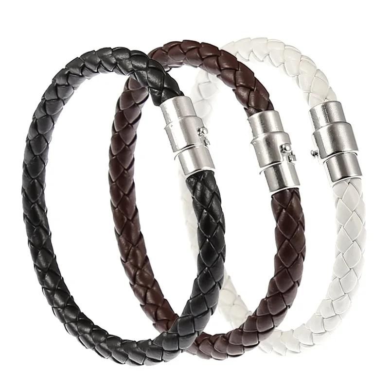 

Wish Men's Safety Buckle Leather Rope Woven Leather Lovers Bracelet