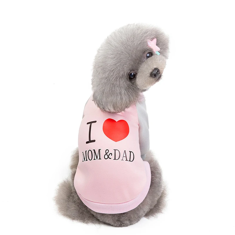 

Popular Dog Hoodie Clothes Family I Love MOM And Dad Winter Warm Clothes, Blue , pink