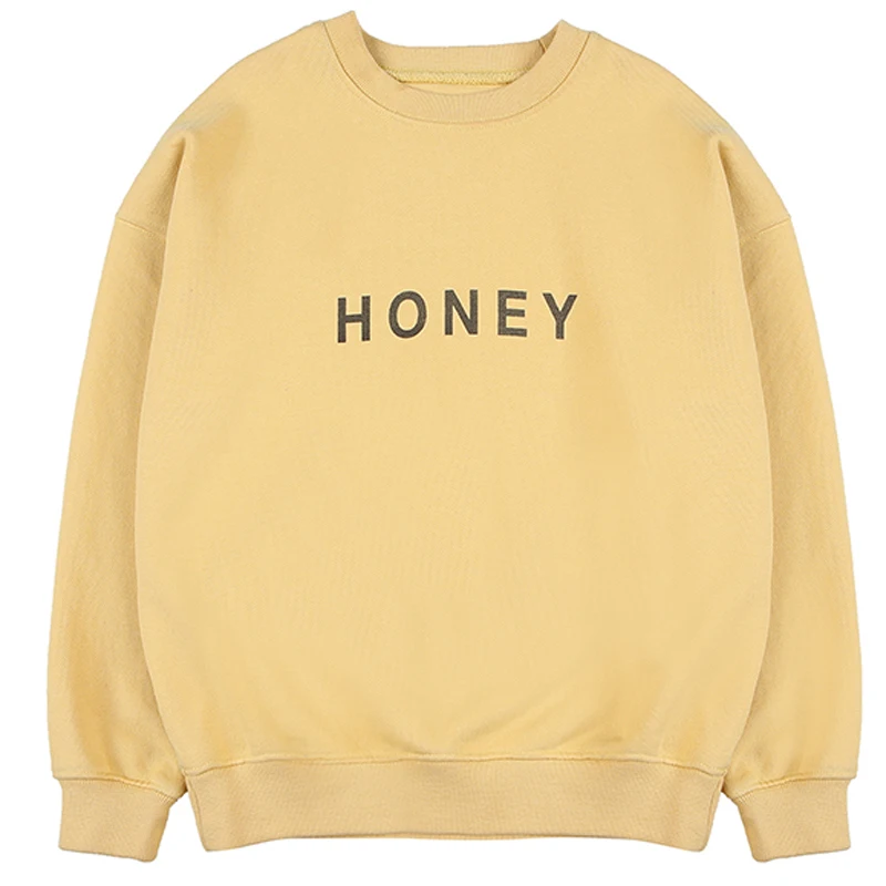 High Quality Children Fall Clothes Yellow Honey Letter Printed Crewneck Toddler Kids Sweatshirt