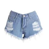 

Wholesale Vintage High Waist Denim Shorts Blue Frayed Loose Jeans Women