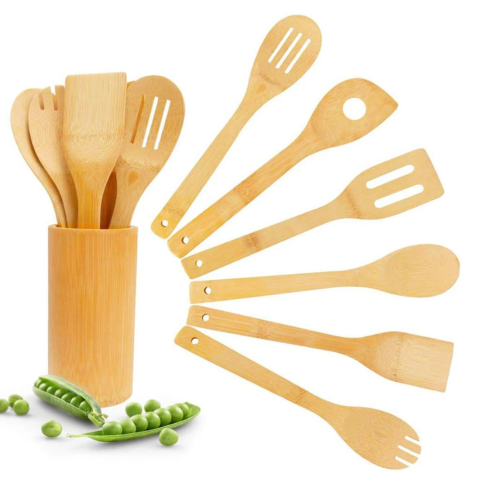 

reusable bamboo kitchen accessories cookware sets cooking utensls | six-piece kitchenware set