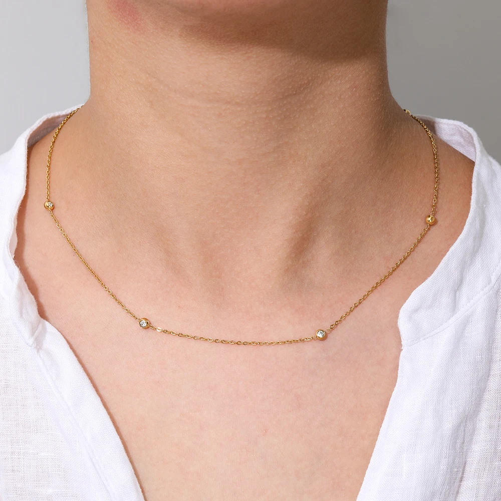 

Joolim Jewelry 18K Gold Plated Dainty Satellite Zirconia Pendant Choker Necklace Trendy Necklace