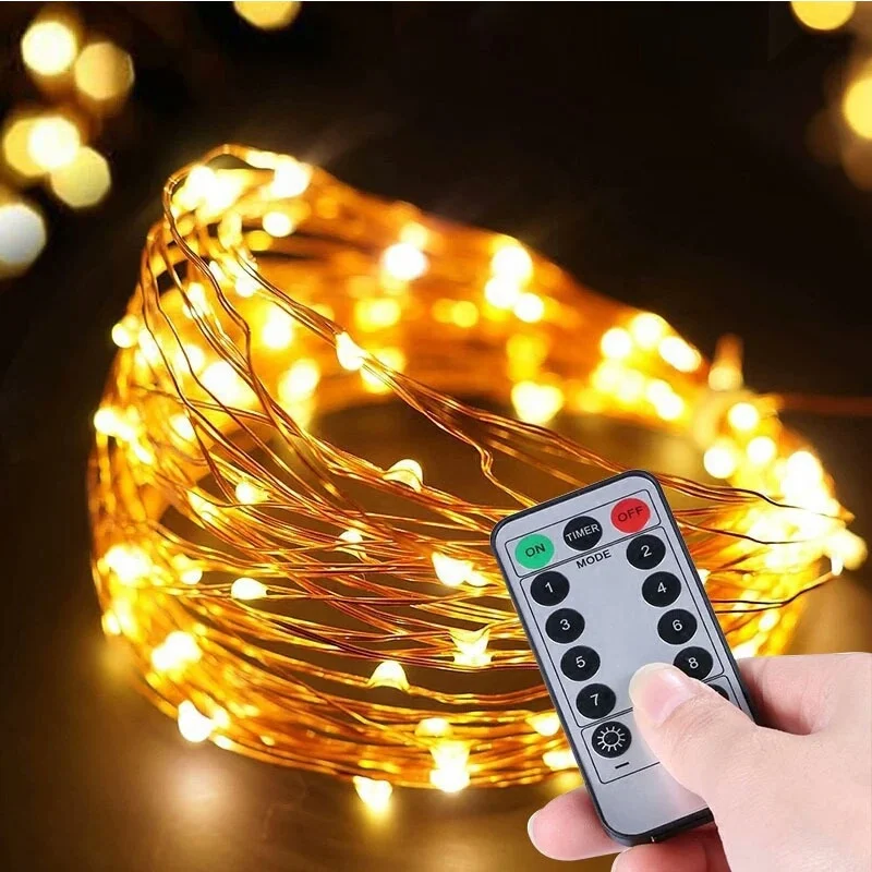 Kanlong outdoor usb battery remote control smart mini twinkly led copper wire fairy string solar Christmas tree holiday light