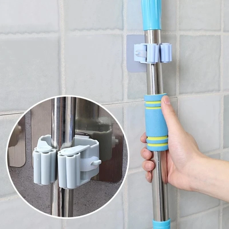 

Kitchen Garden Hangers Tool Organizer Broom Holder Wall Mounted Gripper No-slip Self Adhesive Mop Grip Storage Holders, Multi-color