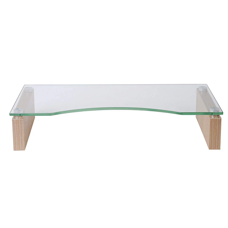 
Living Room Office Oak and Tempered Glass Monitor Riser Stand 