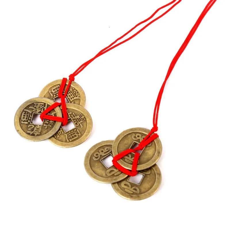 Worldwide Free Shipping Chinese Feng Shui Coins Meaningful Fortune Coins With Red Strings For Wealth And Good Luck