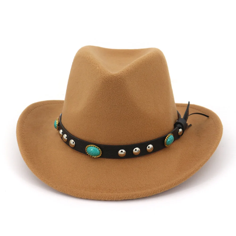 

Wholesale RAREWE factory Mommy and Me Rivet Roll Up Wide Brim Western Turquoise Decor. Cowboy Cowgirl Hat Sombrero Jazz Hat OEM
