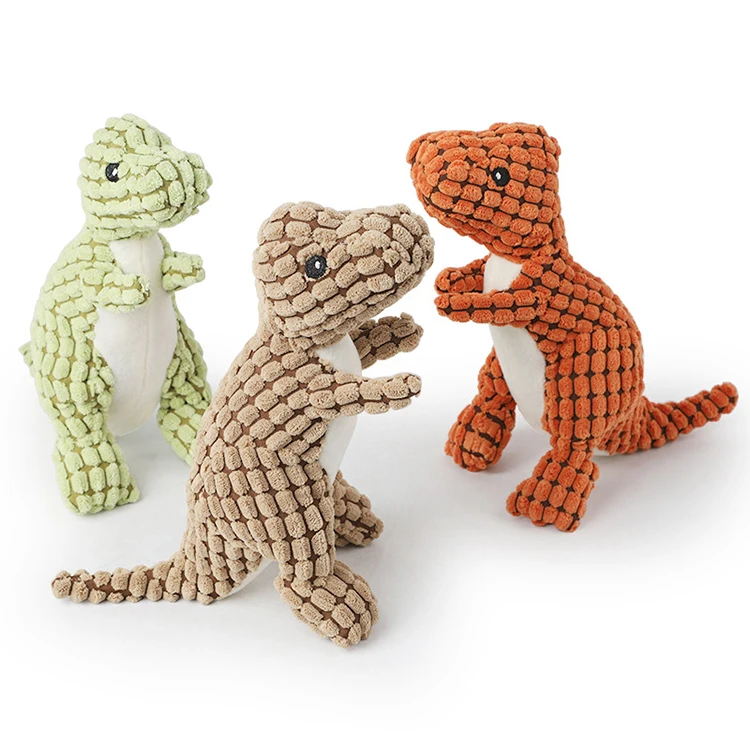 

High Quality Bite Resistant Chewing Teeth Cleaning Plush Squeaky Dinosaur Pet Dog Toy, Orange/green/brown