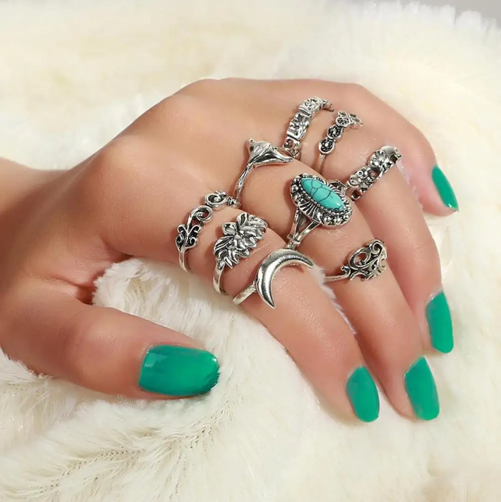 

Small Order 9Pcs/Set Western Totem Rings Set Vintage Elephant Fish Knuckle Rings Set For Women Jewelry 2021 Wholesale, Silver,gold