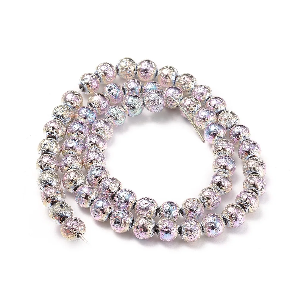 

PandaHall Round Rainbow Plated Electroplated Natural Lava Beads