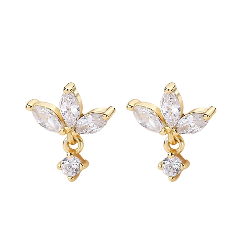 

Elegant mini 925 sterling silver 18k gold plated zircon pave flower shape tiny stud earrings for women