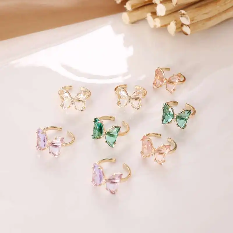 

New Creative Real Gold Plated Green Glass Butterfly Necklace Clear Crystal Butterfly Necklace For Women Gift, Green, blue, purple, pink