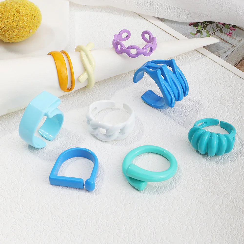 

Creative 17 Candy Color Geometric Irregular Enamel Adjustable Index Finger Ring Paint Spraying Open Finger Rings