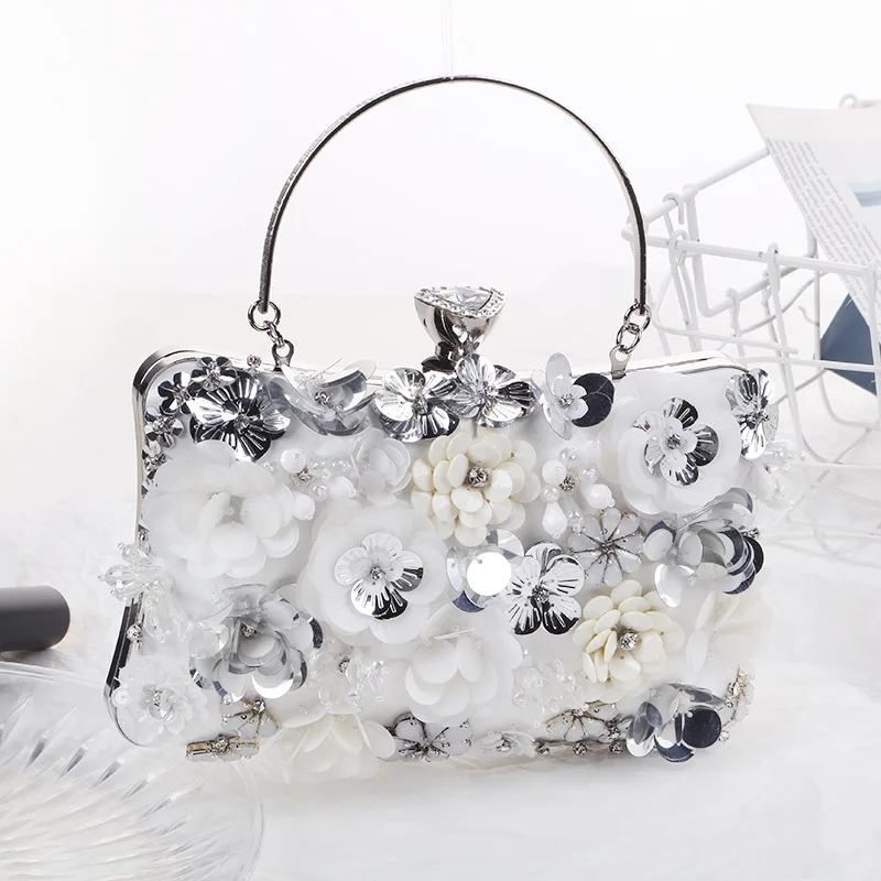 

LOVEVOOK 2022 brand designer luxury Handmade flower evening bag women high quality crystal party wedding bride ladies clutch bag