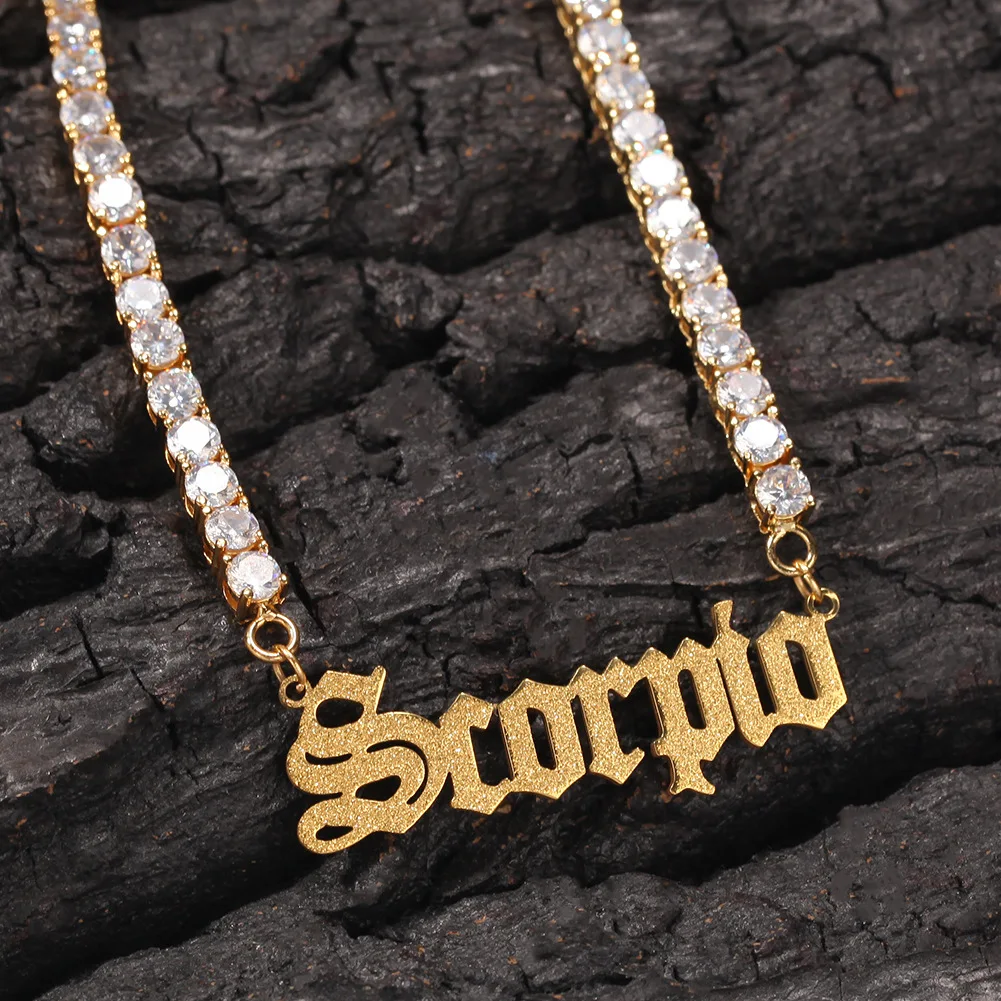 

Stainless Steel Zodiac Link Chain Necklace Tennis Chain Zodiac Necklace, As the picture shown