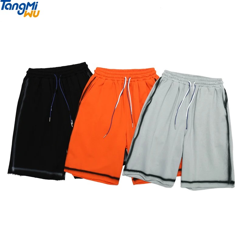 

wholesale inkjet side print sweat shorts custom logo distressed Foot mouth pocket blank men sweat shorts