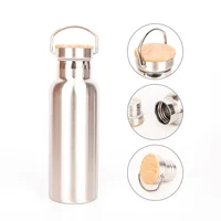 

Seaygift large capacity double wall vacuum insulated sports drinking stainless steel water bottle with bamboo lid caps