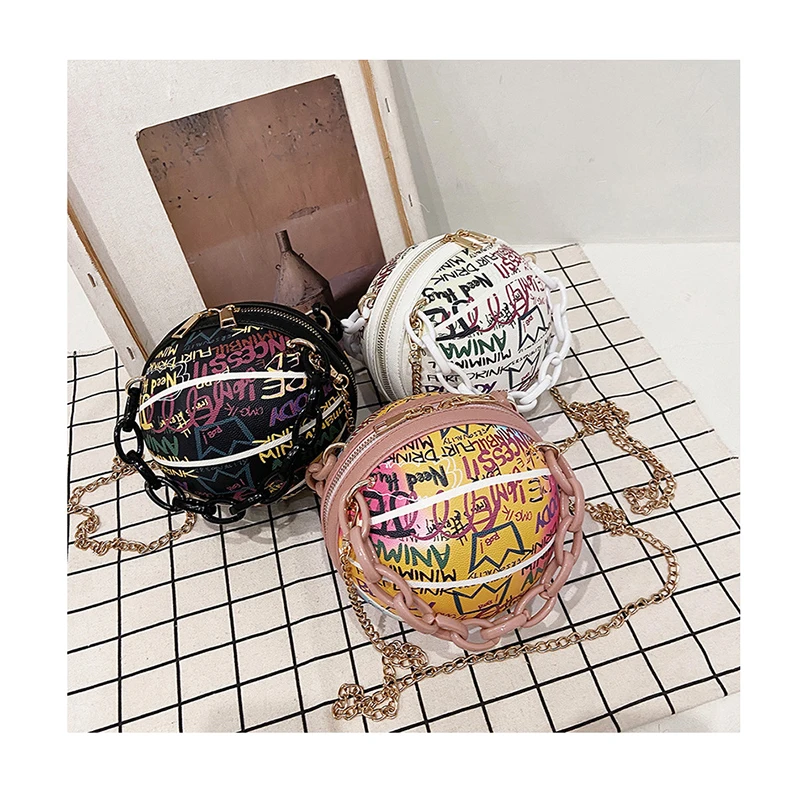 

Personality Female Graffiti Basketball Bag New Ball Purses For Teenagers Women Shoulder Bag Crossbody Acrylic Chain Hand Bags