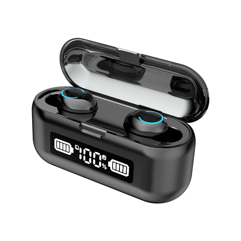 

F9-43 Round Lights BT5.1 Headset 9D Stereo TWS Wireless Waterproof Sport Earphones Touch Control 2000mAh Charge Box (White)