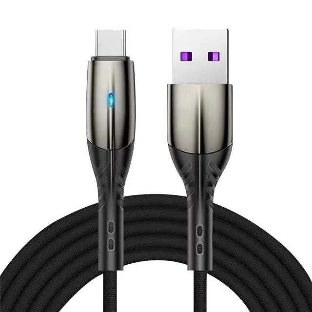 

Free shipping 3ft 6ft 10ft LED light Nylon Braided 3A Fast Charging cable For Iphone Type-c Micro USB Data quick Cable, Black