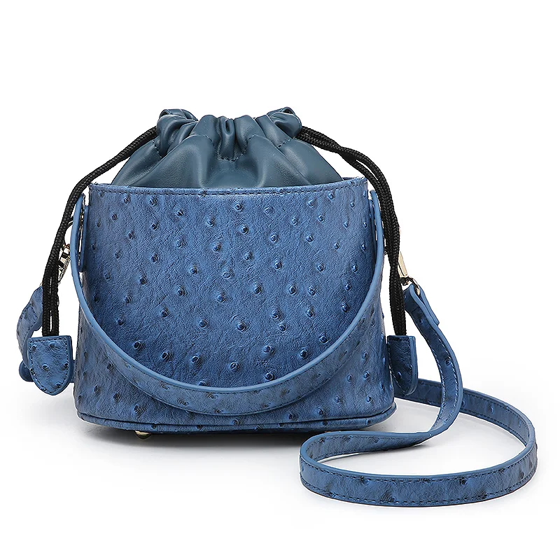 

Factory Price Fashion Blue Ostrich Leather Bucket Bags For Women Autumn Bucket Tote Bag Elegant Python Tote Purse