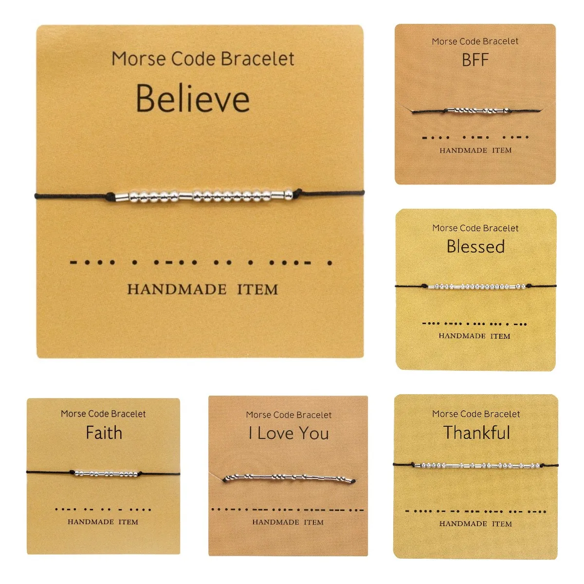 

18K Gold Plated Stainless Steel Bead Bracelets Believe Best Bitches Breathe Faith Family Fearless Luck Morse Code Bracelet, Multi-colors/accept custom colors