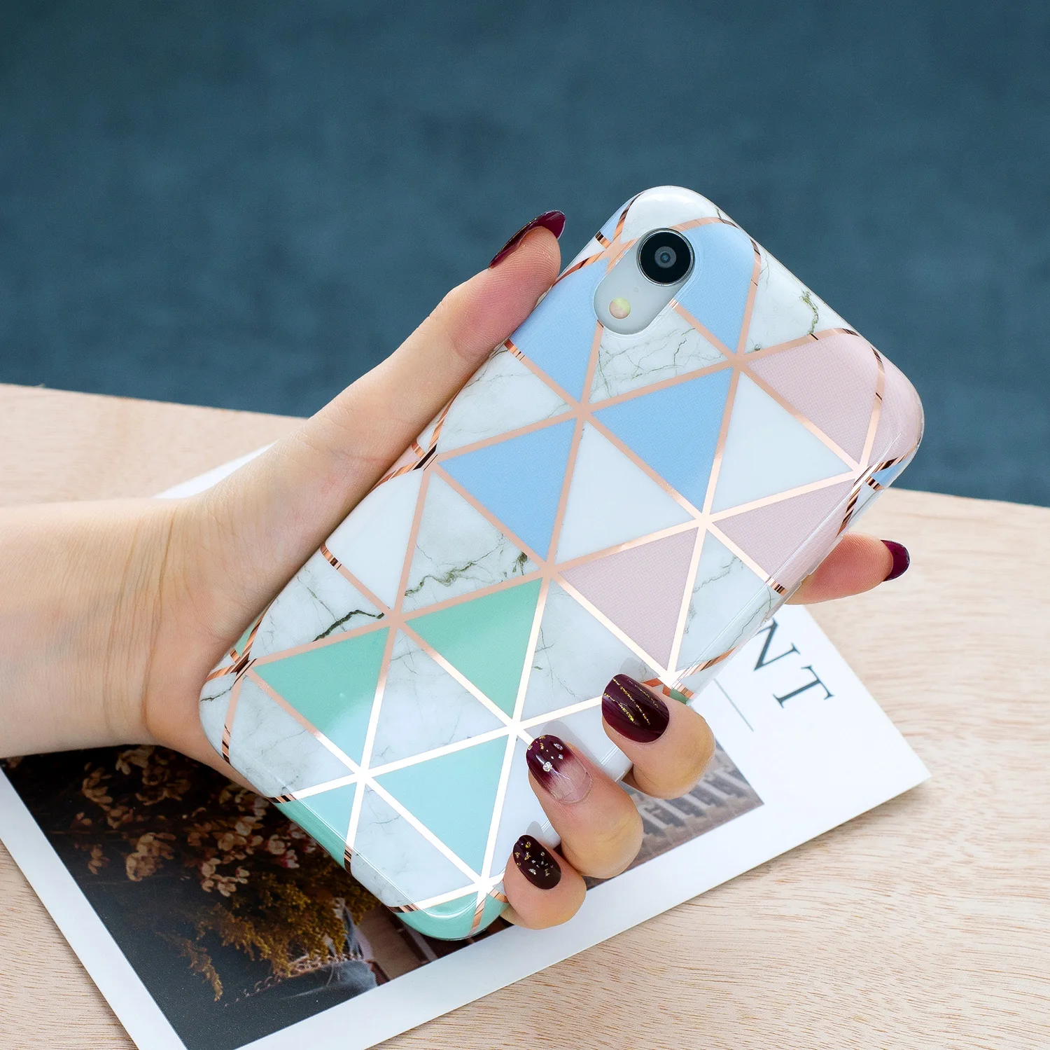 

Luxury Glossy IMD Geometric case For iPhone 11 12 Plating Marble Phone Case For iPhone xr