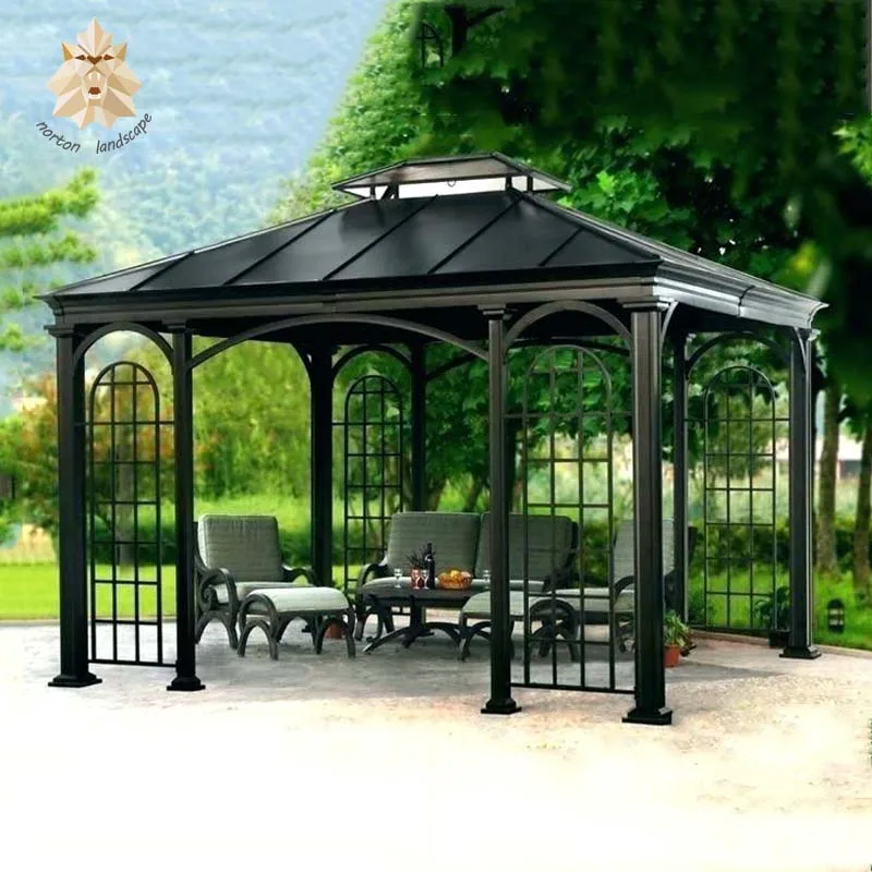 Large Custom Outdoor Garden Decor Antique Black Wrought Iron Gazebo