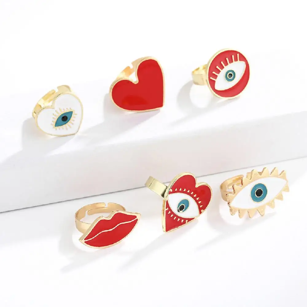 

Red hearts alloy plating gold-plated drip lips punk evil eyes jewelry decoration evil eye ring jewelry evil eyes