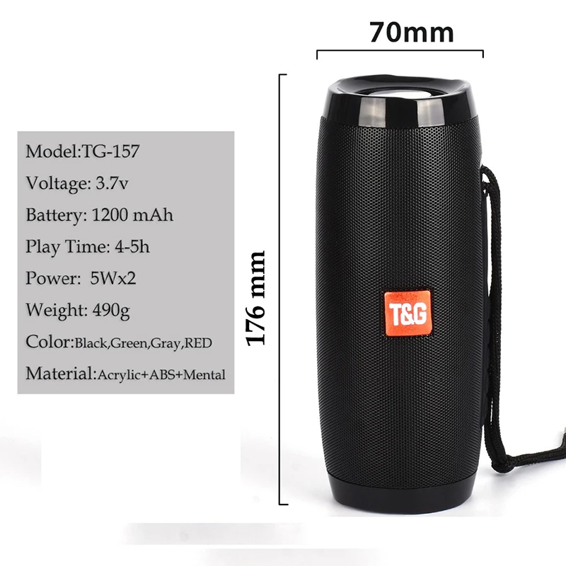 TG157 LED Bluetooth Speaker Waterproof Portable Outdoor Speaker Wireless Mini Support TF Card USB Charge 1200mAh - ANKUX.COM