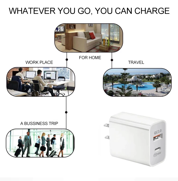 18W USB C PD Fast charger Quick Charge 3.0 PD+QC Wall Charger 18W PD fast charge