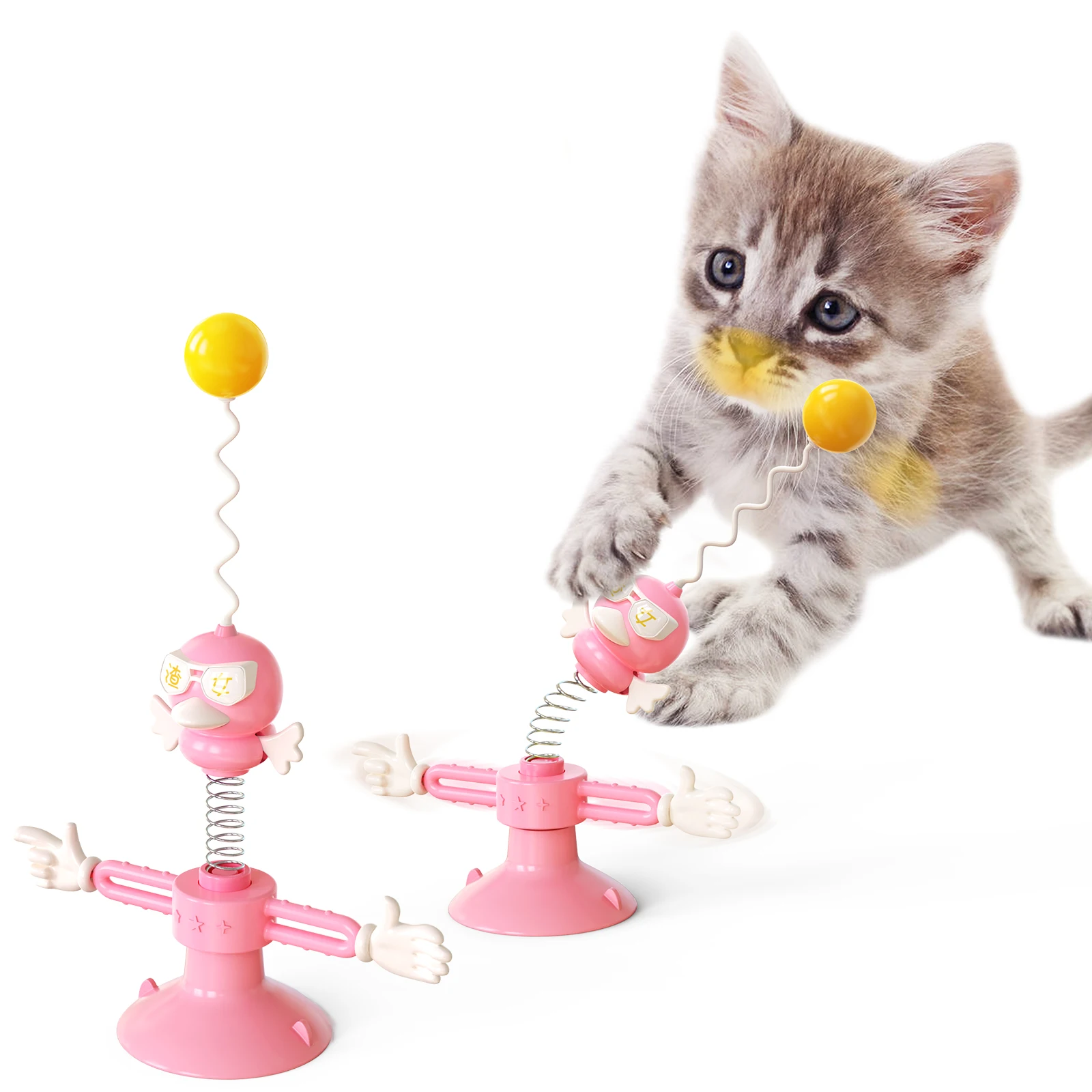 

Cat toy windmill turntable spring bird tease cat stick with suction cup tumbler toy cat self hi artifact pet products, Mix color