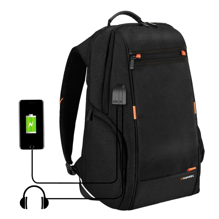 

Wholesale HAWEEL Outdoor Multi-function Comfortable Breathable Casual Backpack Laptop Bag with Handle, External Port Dropship