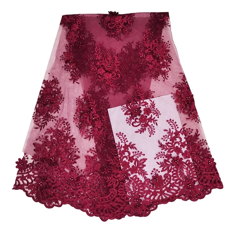 

lace fabric manufacturer new sample cheap handmade bead african 3d lace fabric, Accept customized color