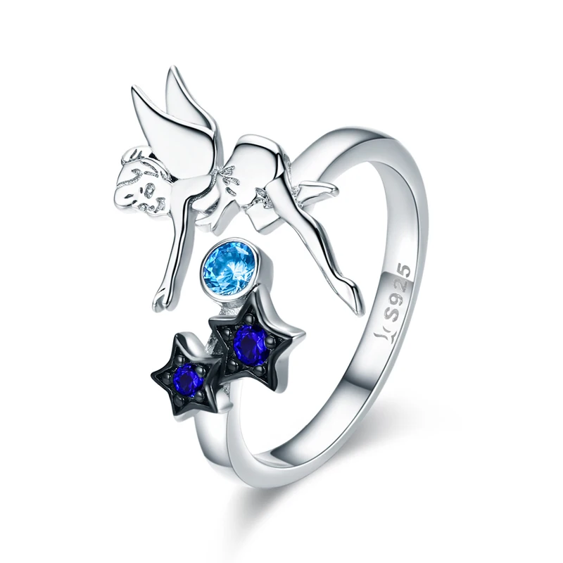

2021 Fashion Women Star Shape Angel Design Open Rings 925 Sterling Silver Adjustable Rings Jewelry