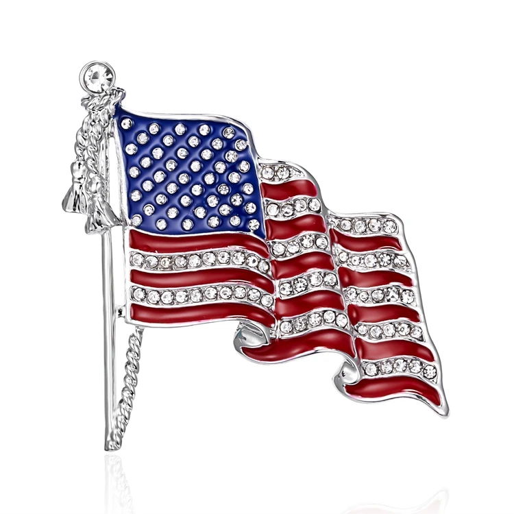 

High Quality Independence Day Gift Dress Lapel Men Rhinestone American Fly USA Flag Pins Brooch For Women, As picture