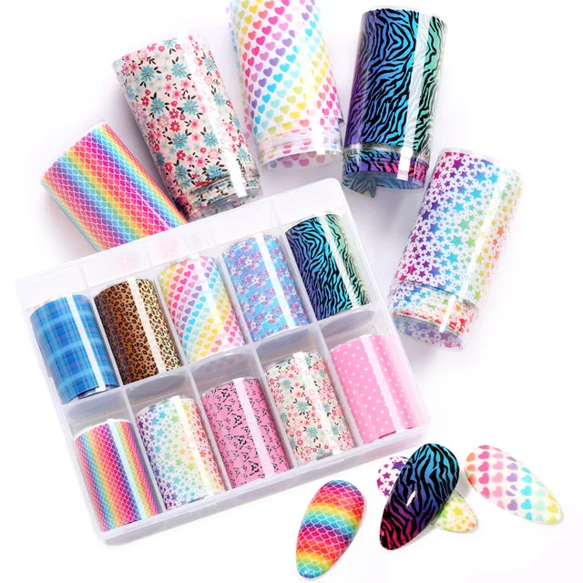 

2020 10 colors/set Nail Art Sticker Decal Nail Foil Transfer Paper Sticker
