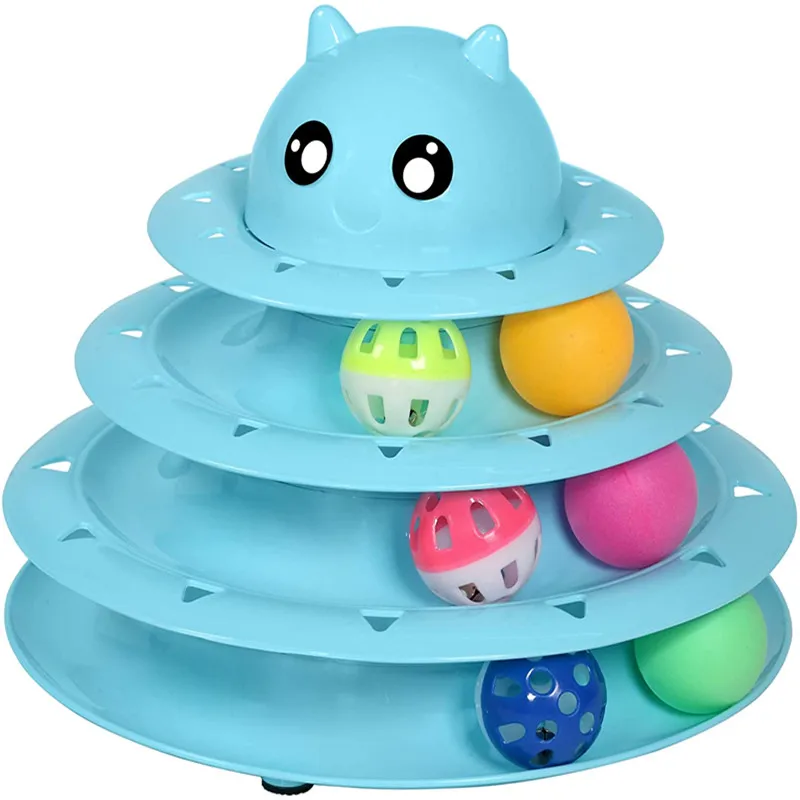 

Amazon Hot Sell Wholesale New Funny Cat 3 Level Tower Of Tracks Roller Play Interactive Ball Toy For Cats, Blue/pink