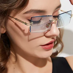 Dachuan New Rectangle Rimless Transparent Small Sun Glasses Ocean Color Women Bussiness Styles Fashion Square Sunglasses